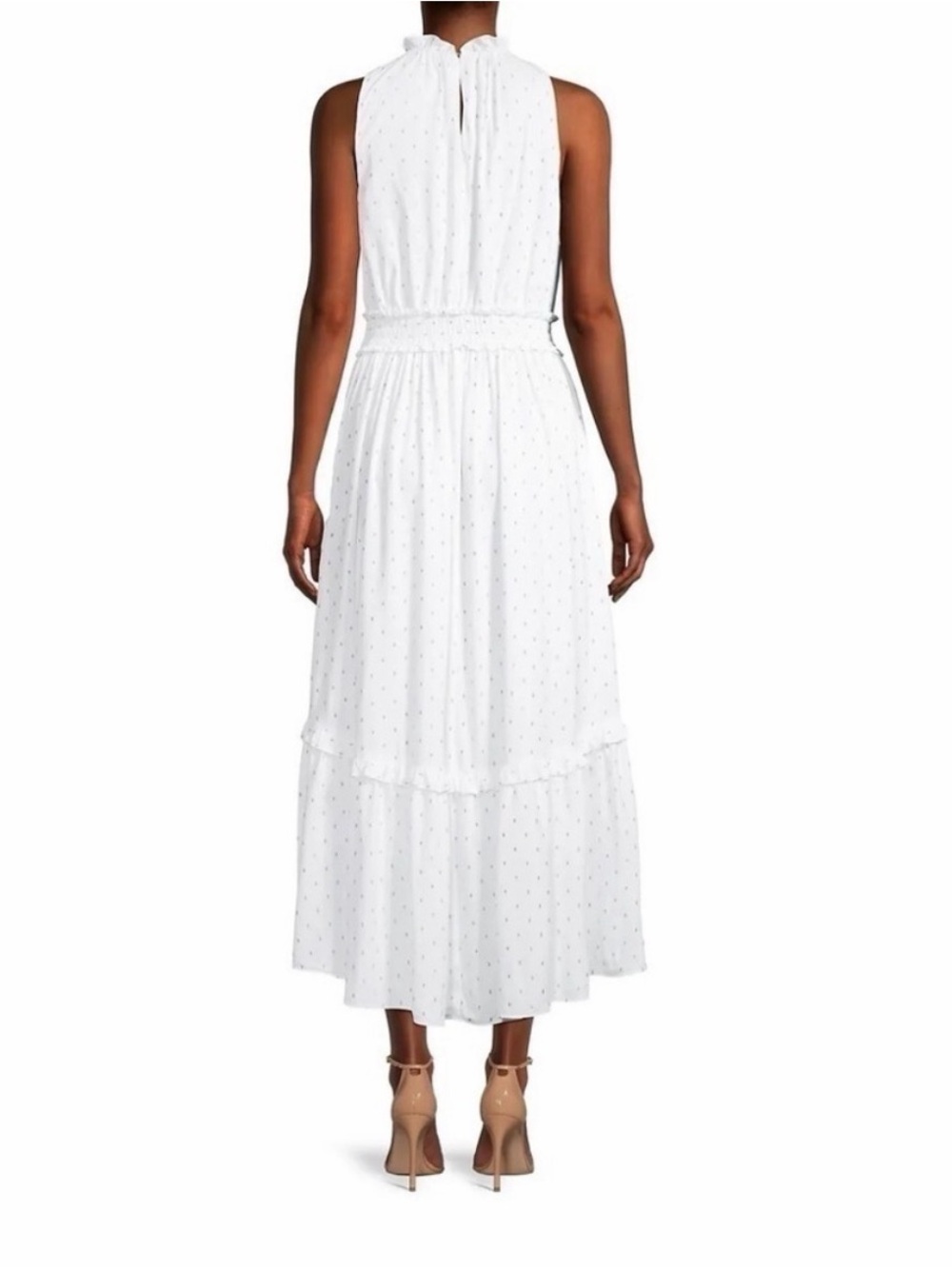 Lilly Pulitzer Resort White Sleeveless Dress with Gold Dot Accents “Clip Chaya” - Picture 6 of 11